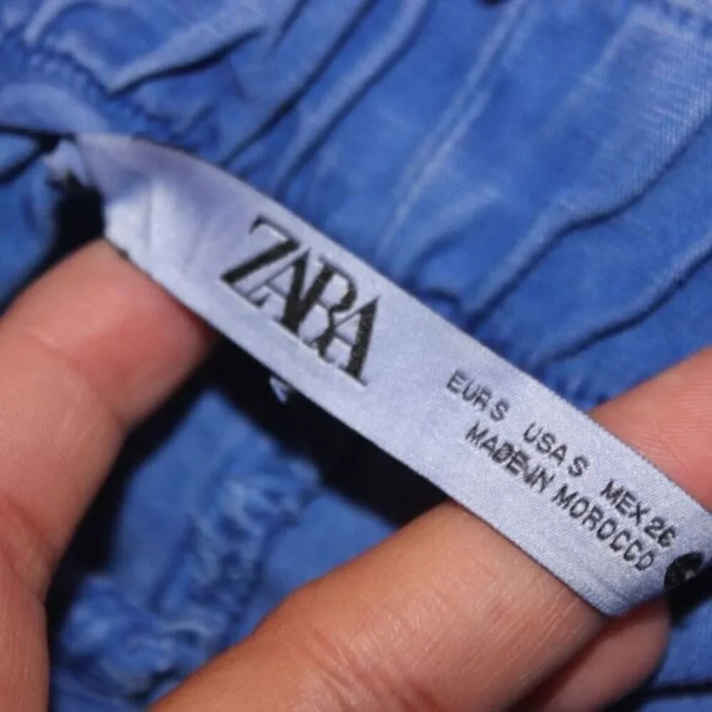 Zara Blue Linen high waisted Joggers Pants Women Size Small